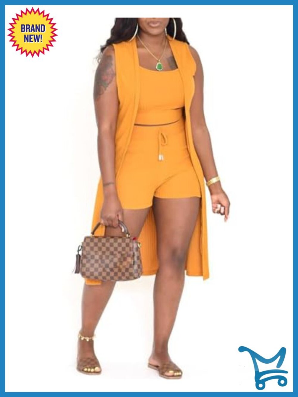 Ribbed 3 Piece Outfit Sleeveless Kimono Cardigan Crop Top Bodycon Shorts Lounge